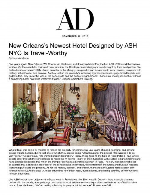 New Orleans's Newest Hotel Designed by ASH NYC Is Travel-Worthy