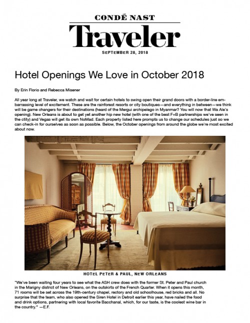 Hotel Openings We Love in October 2018